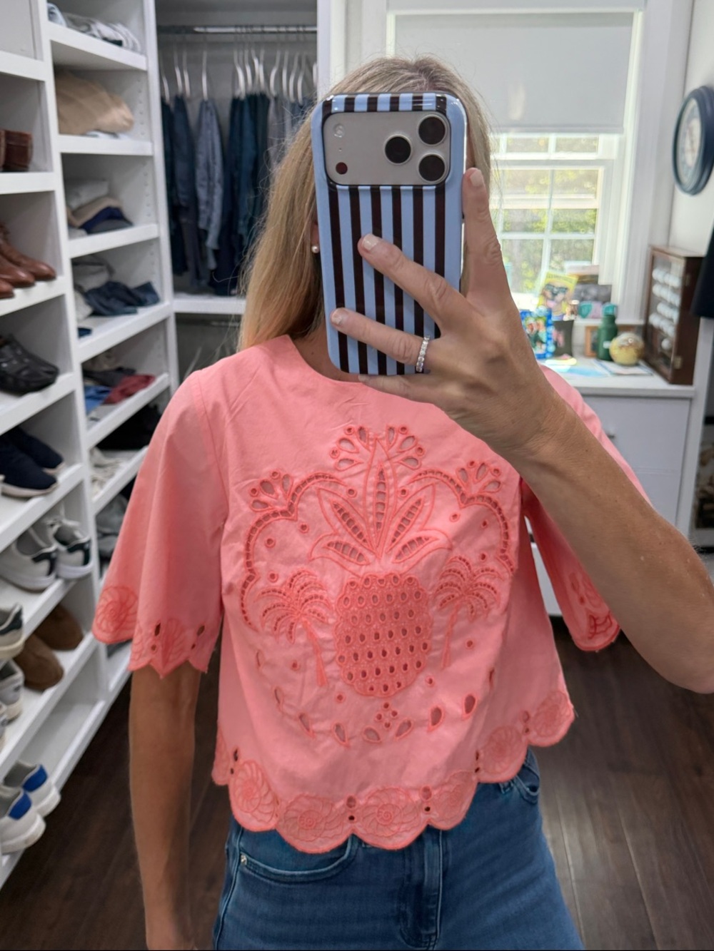 Crown & Ivy Women's Pink Eyelet Embroidered Crop Top 0 NWT